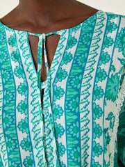 Roman Blue Tie Front Border Print Tassle Dress - Image 5 of 5