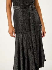 Roman Black Velvet Halter Neck Ruffle Hem Midi Dress - Image 5 of 5
