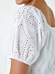 Roman White Curve Cotton Broderie Midi Dress - Image 5 of 5