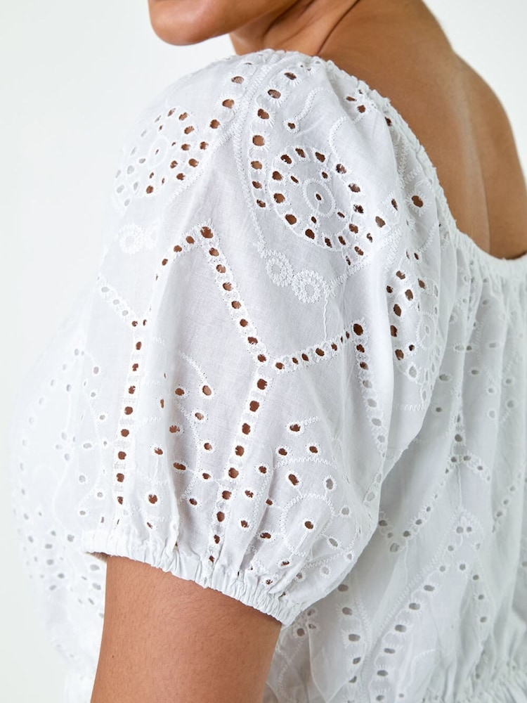 Roman White Curve Cotton Broderie Midi Dress - Image 5 of 5