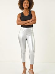 Roman Silver Metallic Coated Crop Denim Leggings - Image 2 of 5