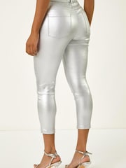 Roman Silver Metallic Coated Crop Denim Leggings - Image 3 of 5