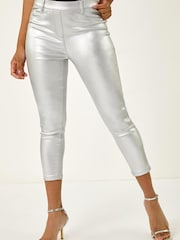Roman Silver Metallic Coated Crop Denim Leggings - Image 4 of 5