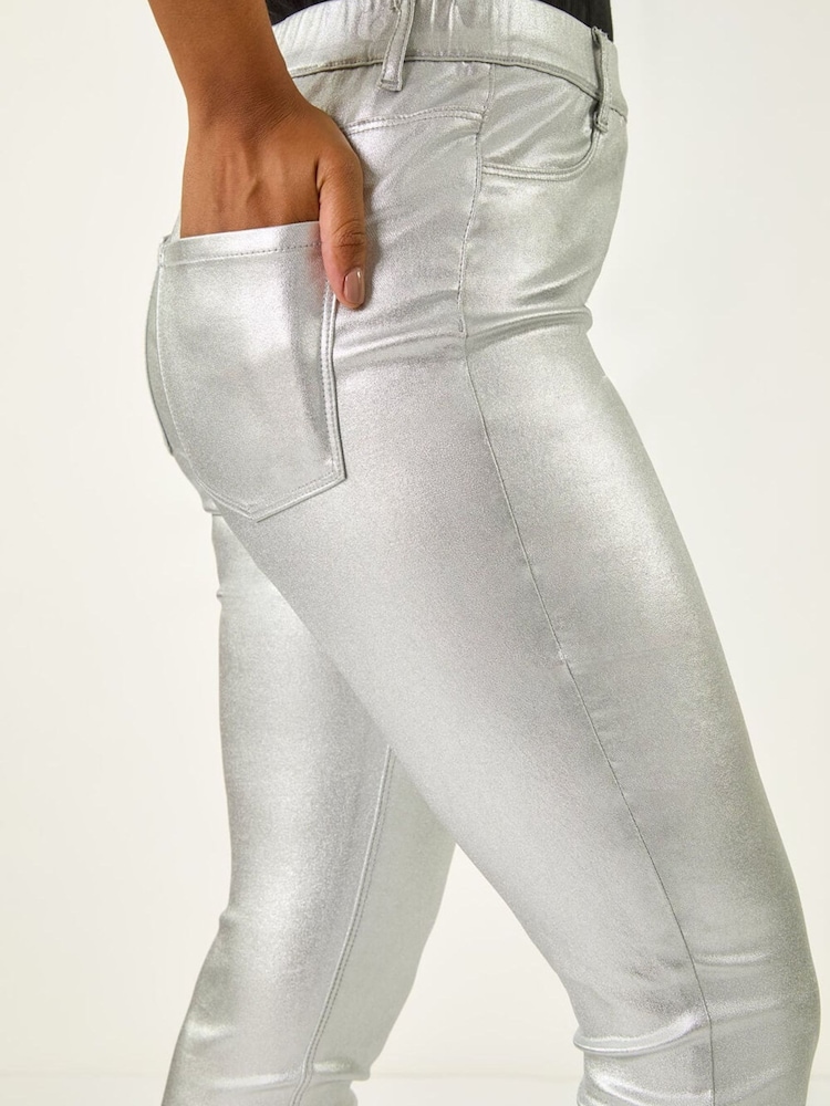 Roman Silver Metallic Coated Crop Denim Leggings - Image 5 of 5