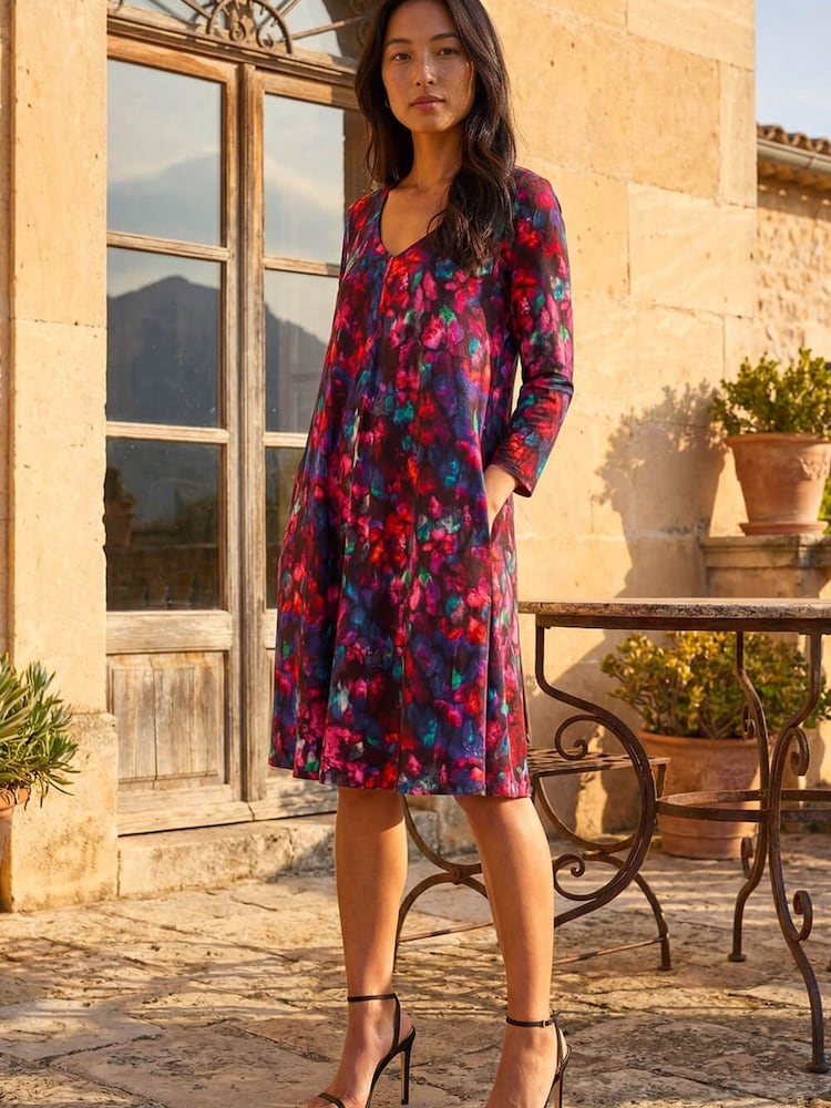 Roman Red Petite V-Neck Swing Dress - Image 1 of 4 Roman Red Petite V-Neck Swing Dress - Image 1 of 4