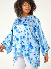 Roman Blue Curve Floral Print Tunic Top - Image 1 of 5