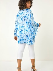 Roman Blue Curve Floral Print Tunic Top - Image 3 of 5