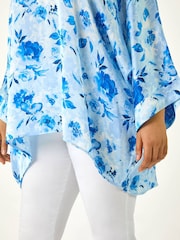 Roman Blue Curve Floral Print Tunic Top - Image 5 of 5