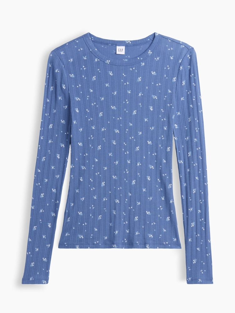Bleu - T-shirt Gap Essential côtelé en maille pointelle à manches longues - Image 5 de 5 Bleu - T-shirt Gap Essential côtelé en maille pointelle à manches longues - Image 5 de 5