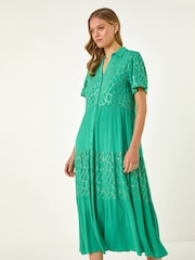 Roman Green V-Neck Sequin Button Midi Dress - Image 1 of 5