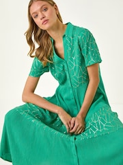 Roman Green V-Neck Sequin Button Midi Dress - Image 2 of 5