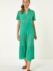 Roman Green V-Neck Sequin Button Midi Dress - Image 3 of 5