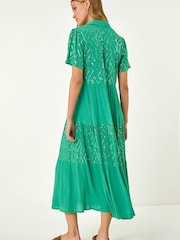 Roman Green V-Neck Sequin Button Midi Dress - Image 4 of 5