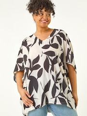 Roman Black Curve Large Floral Print Cocoon Top - Image 1 of 5
