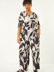 Roman Black Curve Large Floral Print Cocoon Top - Image 2 of 5