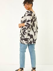 Roman Black Curve Large Floral Print Cocoon Top - Image 3 of 5