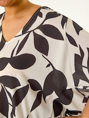 Roman Black Curve Large Floral Print Cocoon Top - Image 5 of 5
