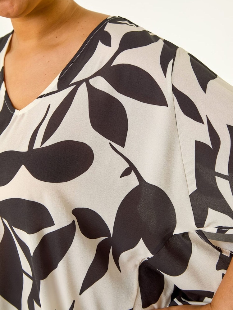 Roman Black Curve Large Floral Print Cocoon Top - Image 5 of 5
