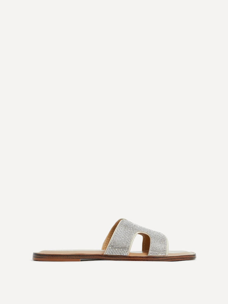 Linzi White/Green/Tan Embellished Flat Becca Diamante Sandals - Image 3 of 6