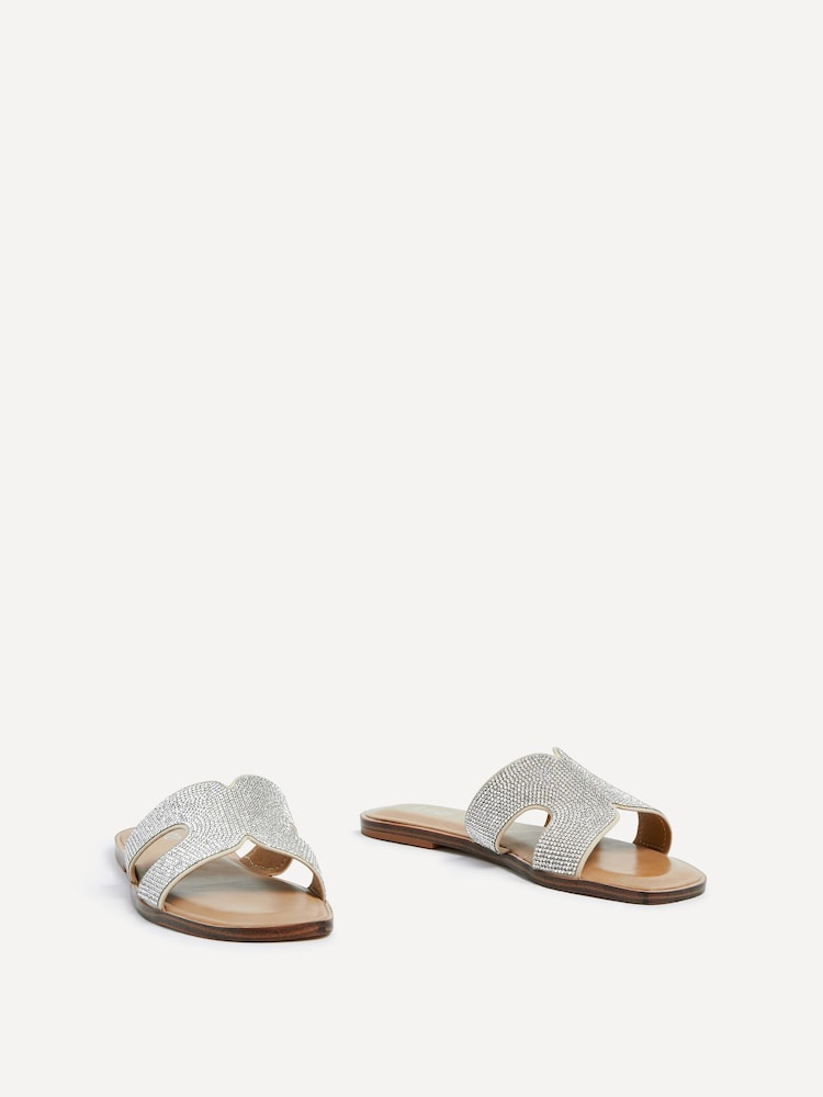 Linzi White/Green/Tan Embellished Flat Becca Diamante Sandals - Image 4 of 6