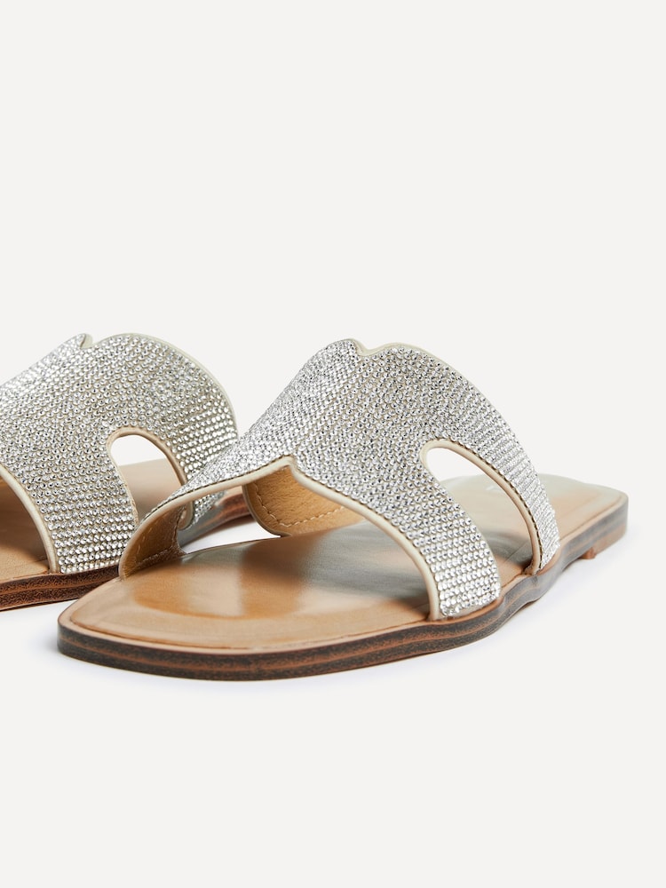 Linzi White/Green/Tan Embellished Flat Becca Diamante Sandals - Image 5 of 6