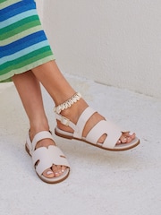 Linzi White Island Flat Sandals With Velcro Strap - Image 1 of 5