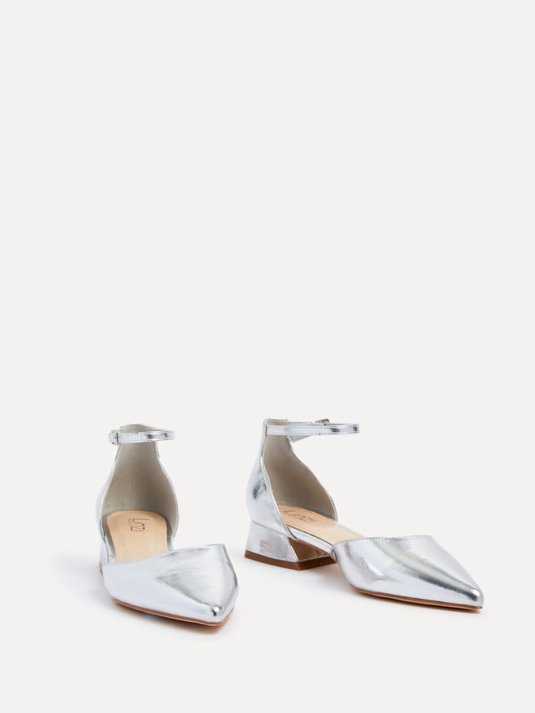 Linzi Silver Wide Fit Dolly Low Block Court Heels - Image 3 of 5