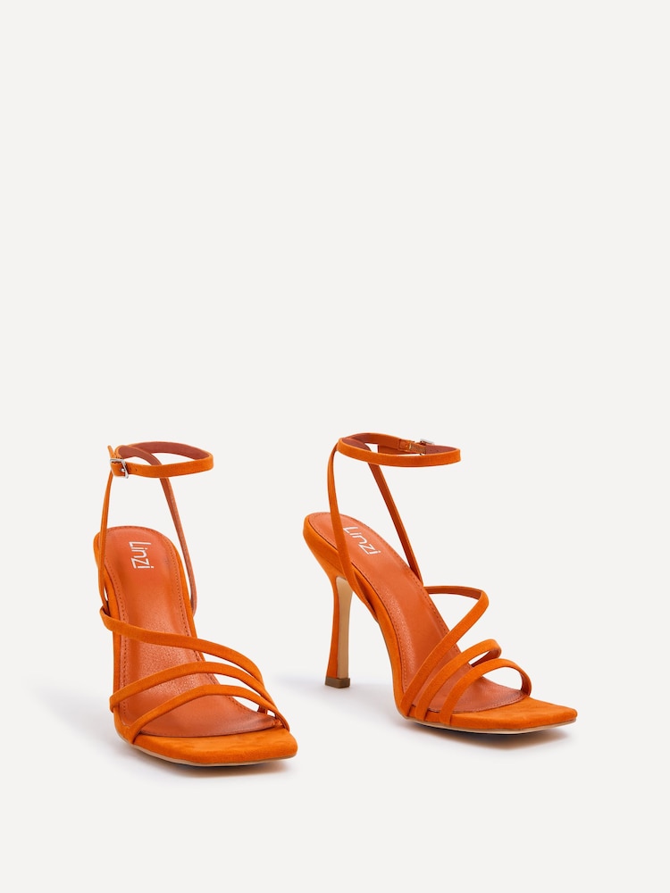 Linzi Orange Scarlett Faux Leather Strappy Heel Sandals With Ankle Strap - Image 3 of 5