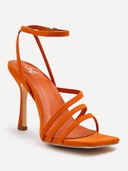 Linzi Orange Scarlett Faux Leather Strappy Heel Sandals With Ankle Strap - Image 4 of 5