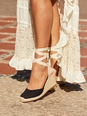 Linzi Black Bryony Closed Toe Espadrille Inspired Wedge Sandals - Image 1 of 6