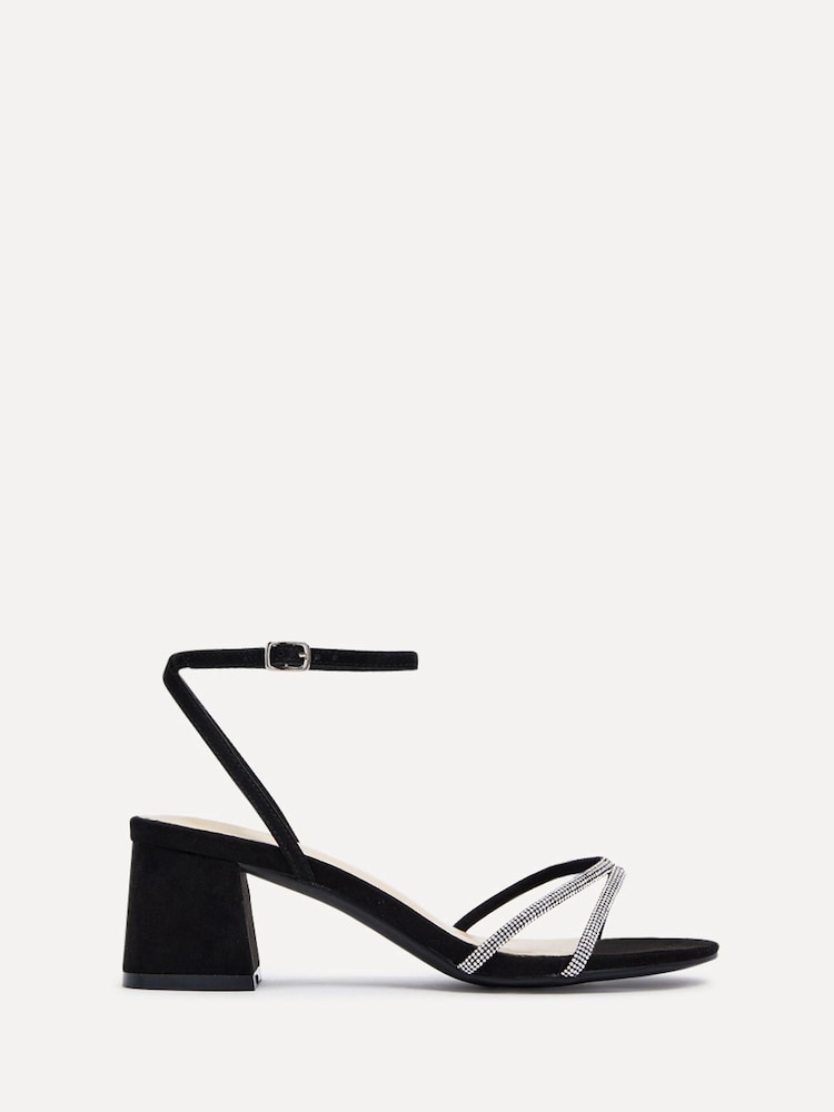 Schwarz - Linzi Dulcie Sandalen mit strassverziertem Riemen und Absatz - Bild 2 von 5 Schwarz - Linzi Dulcie Sandalen mit strassverziertem Riemen und Absatz - Bild 2 von 5