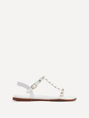 Linzi White Bliss T-Post Flat Sandals With Stud Embellishment - Image 2 of 5