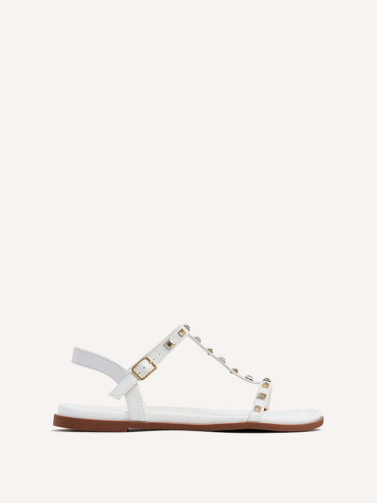 Linzi White Bliss T-Post Flat Sandals With Stud Embellishment - Image 2 of 5