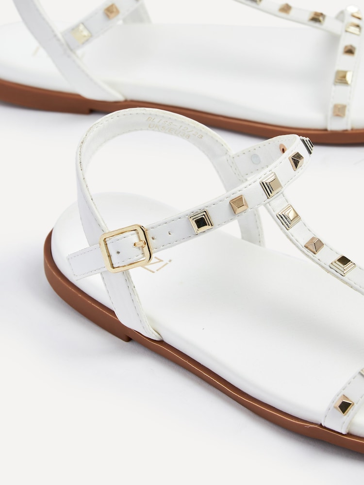 Linzi White Bliss T-Post Flat Sandals With Stud Embellishment - Image 5 of 5