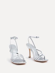 Linzi Silver Scarlett Faux Leather Strappy Heel Sandals With Ankle Strap - Image 3 of 5