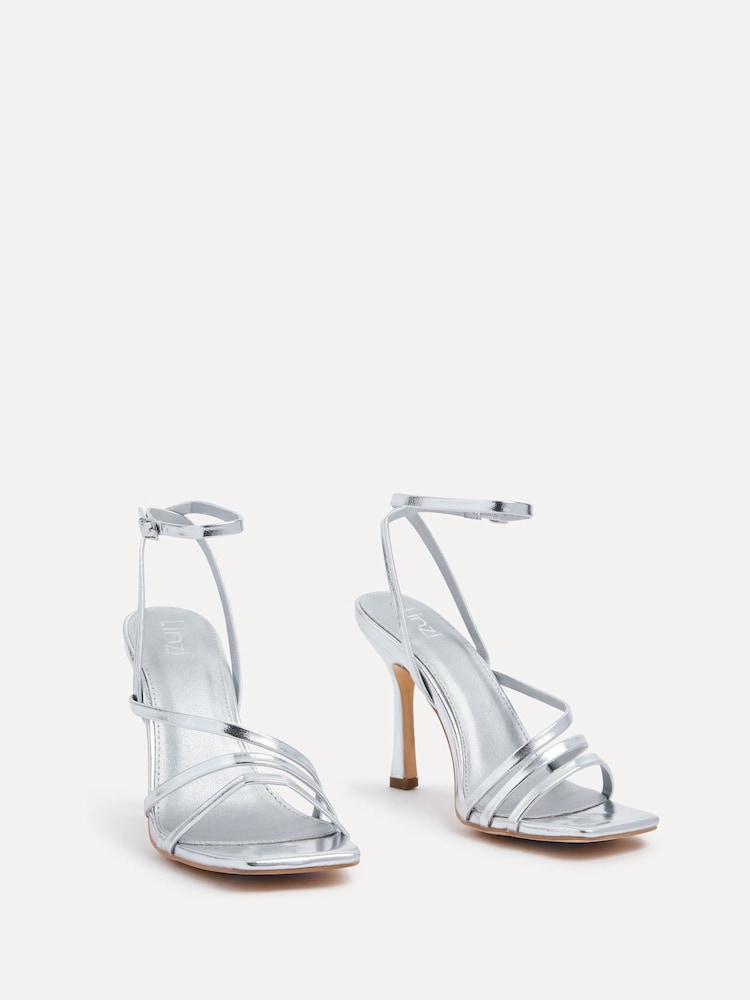 Linzi Silver Scarlett Faux Leather Strappy Heel Sandals With Ankle Strap - Image 3 of 5