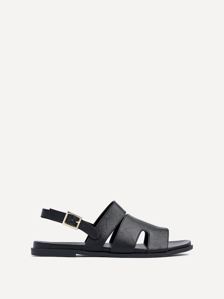 Linzi Black Island Flat Sandals With Velcro Strap - Image 2 of 5
