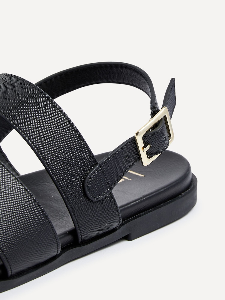 Linzi Black Island Flat Sandals With Velcro Strap - Image 5 of 5