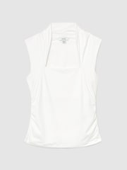 Branco - Blusa sem mangas Reiss Harri com decote quadrado e franzido - Imagem 2 de 6