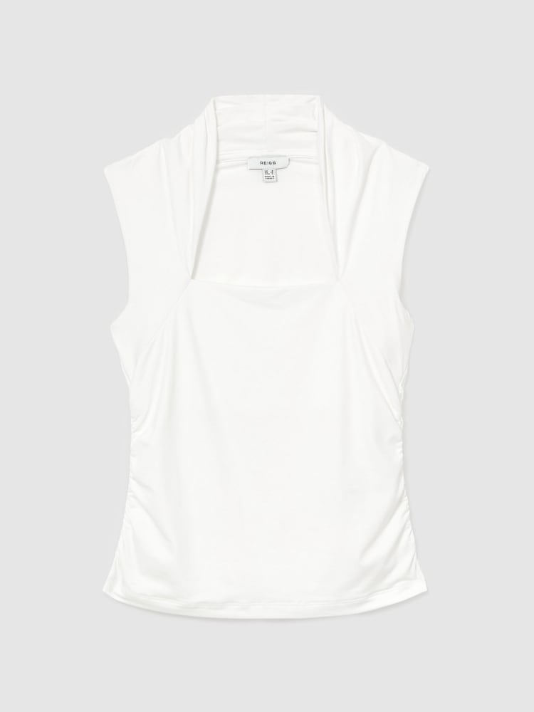 Branco - Blusa sem mangas Reiss Harri com decote quadrado e franzido - Imagem 2 de 6