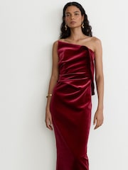 Reiss Red Dasha Velvet Structured Strapless Midi Dress - Image 4 of 8