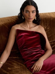 Reiss Red Dasha Velvet Structured Strapless Midi Dress - Image 5 of 8