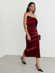 Reiss Red Dasha Velvet Structured Strapless Midi Dress - Image 6 of 8