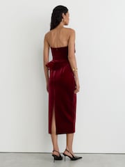 Reiss Red Dasha Velvet Structured Strapless Midi Dress - Image 7 of 8