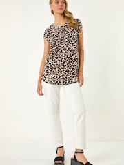 Roman Natural Pleated Animal Print Shell Top - Image 3 of 5