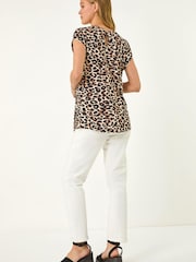 Roman Natural Pleated Animal Print Shell Top - Image 4 of 5