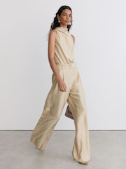 Reiss Champagne Neutral Erin Jacquard Cowl-Neck Belted Jumpsuit - Image 3 of 8