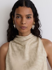 Reiss Champagne Neutral Erin Jacquard Cowl-Neck Belted Jumpsuit - Image 5 of 8