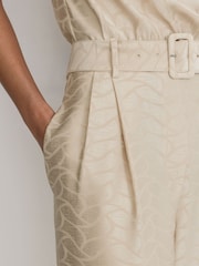 Reiss Champagne Neutral Erin Jacquard Cowl-Neck Belted Jumpsuit - Image 6 of 8