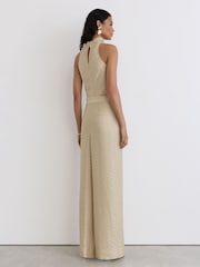 Reiss Champagne Neutral Erin Jacquard Cowl-Neck Belted Jumpsuit - Image 7 of 8